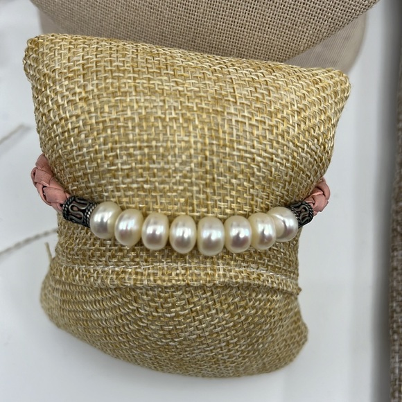 🌸 Vintage Honora Pink Leather & Pearl Bracelet - 7.25" Lobster Clasp - Picture 4 of 9